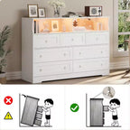 Cassettiera in Legno a 7 Cassetti - Comò Moderno con Stazione di Ricarica USB e Luci a LED, 2 Scomparti Aperti - Ampio Comò per Camera da Letta, Organizzatore di Archiviazione