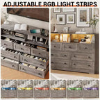 Cassettiera in Legno a 7 Cassetti - Comò Moderno con Stazione di Ricarica USB e Luci a LED, 2 Scomparti Aperti - Ampio Comò per Camera da Letta, Organizzatore di Archiviazione