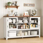 Credenza/Madia da 135 cm con 3 Ripiani e 2 Ante in Vetro - Mobile Contenitore Moderno Stile Metà Secolo per Caffè, Libri o Piatti
