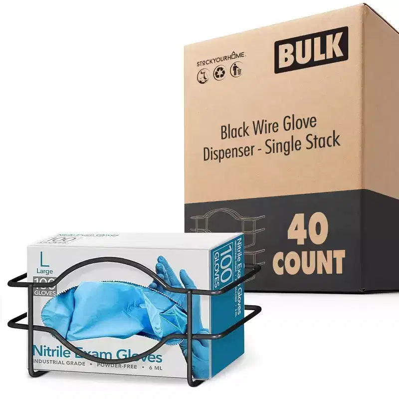 Stock Your Home Black Metal Single Gloves Dispenser 40 Count Tissue Box Shelf Wall Mount Glove Box Holder for Kitchen Closet Lab Exam Office