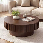 Tavolino da Caffè Rotondo con Vano Contenitore, Tavolino da Caffè in Legno a Tamburo con Scomparto Nascosto Noce/Naturale