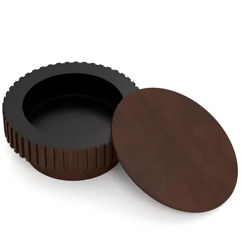 Tavolino da Caffè Rotondo con Vano Contenitore, Tavolino da Caffè in Legno a Tamburo con Scomparto Nascosto Noce/Naturale
