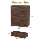 Cassettiera a 4 cassetti per camera da letto, armadietto organizer in legno con cassetti grandi, comodino per soggiorno o ingresso, noce