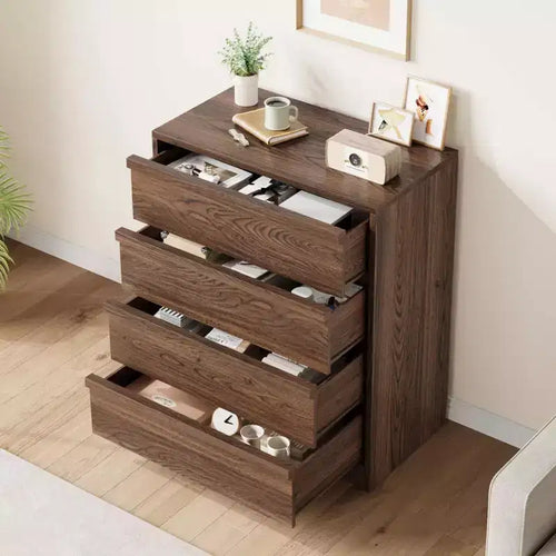 Cassettiera a 4 cassetti per camera da letto, armadietto organizer in legno con cassetti grandi, comodino per soggiorno o ingresso, noce
