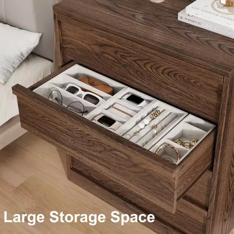 Cassettiera a 4 cassetti per camera da letto, armadietto organizer in legno con cassetti grandi, comodino per soggiorno o ingresso, noce