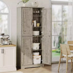 Armadietto dispensa da cucina alto e moderno da 178 cm, mobiletto indipendente con 4 ante e 3 ripiani regolabili, armadietto versatile per cucina e bagno