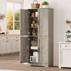 Armadietto dispensa da cucina alto e moderno da 178 cm, mobiletto indipendente con 4 ante e 3 ripiani regolabili, armadietto versatile per cucina e bagno
