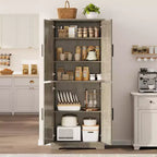 Armadietto dispensa da cucina alto e moderno da 178 cm, mobiletto indipendente con 4 ante e 3 ripiani regolabili, armadietto versatile per cucina e bagno