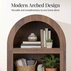 Armadietto sottile e alto da 72" con ripiani regolabili, libreria moderna a 4 ripiani con arco