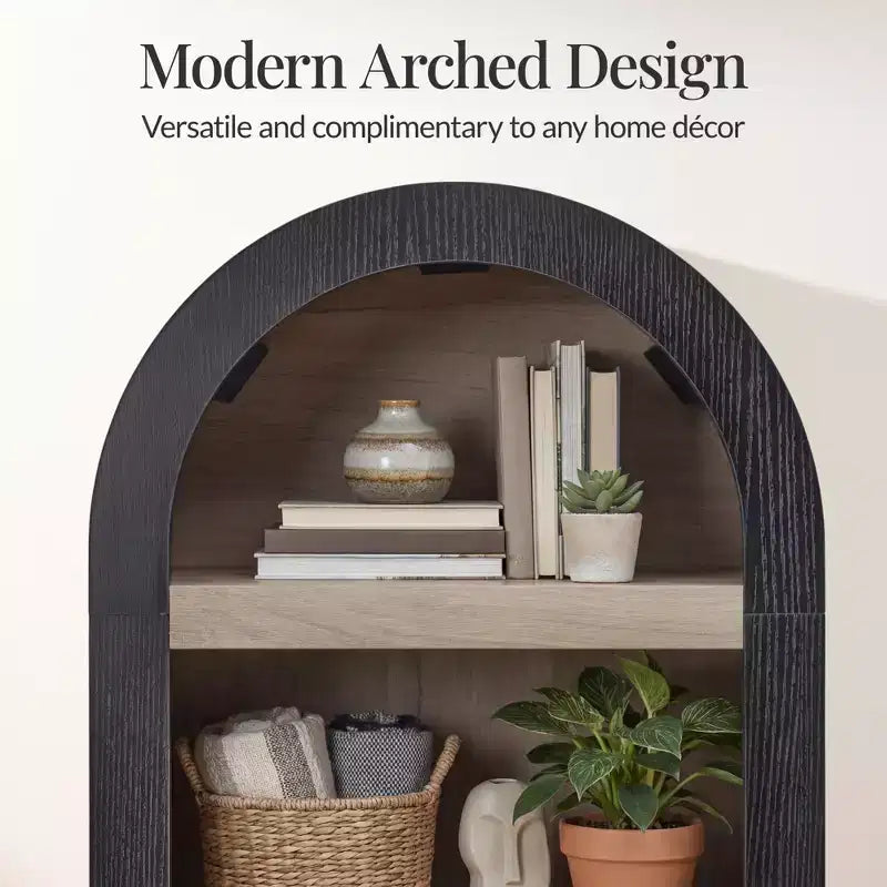 Armadietto sottile e alto da 72" con ripiani regolabili, libreria moderna a 4 ripiani con arco