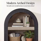 Armadietto sottile e alto da 72" con ripiani regolabili, libreria moderna a 4 ripiani con arco