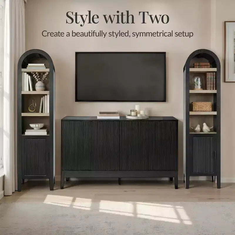 Armadietto sottile e alto da 72" con ripiani regolabili, libreria moderna a 4 ripiani con arco