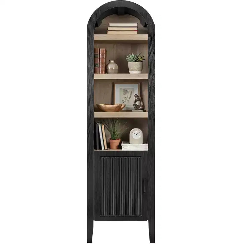 Armadietto sottile e alto da 72" con ripiani regolabili, libreria moderna a 4 ripiani con arco