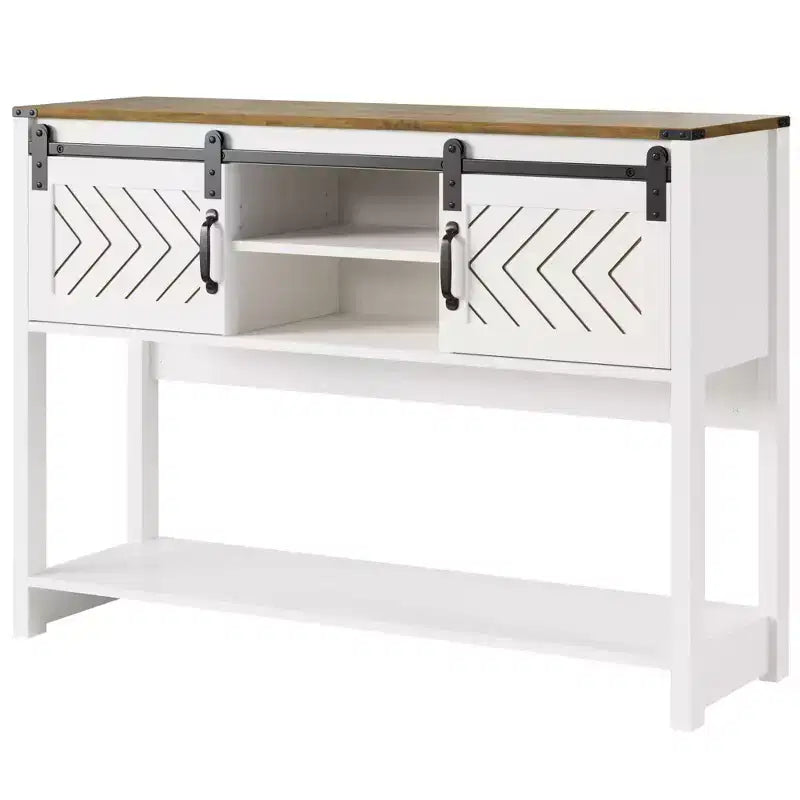 Tavolo consolle da fattoria da 46 pollici con anta scorrevole a fienile, tavolo rustico da ingresso con cassetti e ripiano regolabile
