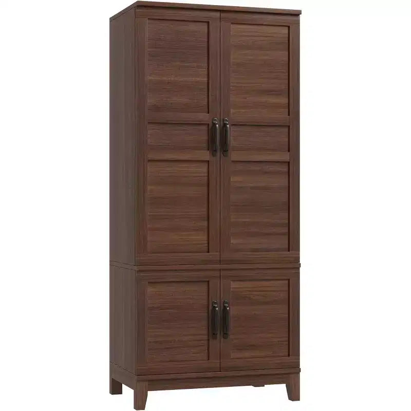 Armadio Guardaroba in Legno Alto 183 cm con 4 Ante, Asta Appendiabiti e Ripiani Regolabili, Armadio Autoportante per Vestiti per Camera da Letto