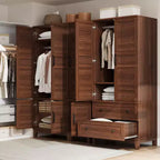 Armadio Guardaroba in Legno Alto 183 cm con 4 Ante, Asta Appendiabiti e Ripiani Regolabili, Armadio Autoportante per Vestiti per Camera da Letto