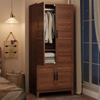 Armadio Guardaroba in Legno Alto 183 cm con 4 Ante, Asta Appendiabiti e Ripiani Regolabili, Armadio Autoportante per Vestiti per Camera da Letto