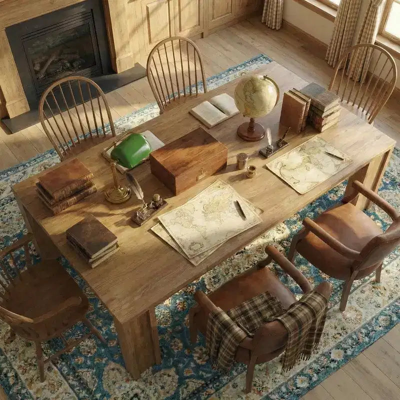 Tavolo da pranzo 71 per 6-8 persone, tavolo da cucina rettangolare in stile rustico con ampie gambe a H, piano spesso, finitura in legno naturale