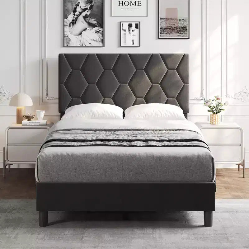 Struttura letto imbottita con testiera regolabile e doghe in legno, nessun box spring richiesto, silenziosa, facile da montare, moderna, singolo/matrimoniale, beige
