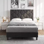 Struttura letto imbottita con testiera regolabile e doghe in legno, nessun box spring richiesto, silenziosa, facile da montare, moderna, singolo/matrimoniale, beige