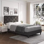 Struttura letto imbottita con testiera regolabile e doghe in legno, nessun box spring richiesto, silenziosa, facile da montare, moderna, singolo/matrimoniale, beige