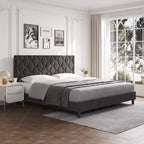 Struttura letto imbottita con testiera regolabile e doghe in legno, nessun box spring richiesto, silenziosa, facile da montare, moderna, singolo/matrimoniale, beige