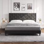 Struttura letto imbottita con testiera regolabile e doghe in legno, nessun box spring richiesto, silenziosa, facile da montare, moderna, singolo/matrimoniale, beige