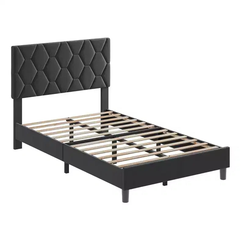 Struttura letto imbottita con testiera regolabile e doghe in legno, nessun box spring richiesto, silenziosa, facile da montare, moderna, singolo/matrimoniale, beige