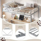 Letto a soppalco singolo con ringhiera di sicurezza arcuata e scaletta di sicurezza, struttura in metallo resistente con robuste doghe in acciaio, non necessita di rete, salvaspazio