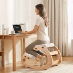Sedia Ergonomica Inginocchiata, Sedia per Ginocchia Posturale in Legno con Cuscini Spessi Regolabili in Schiuma e Struttura in Legno Massello, Altezza Regolabile, Beige