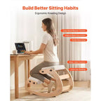 Sedia Ergonomica Inginocchiata, Sedia per Ginocchia Posturale in Legno con Cuscini Spessi Regolabili in Schiuma e Struttura in Legno Massello, Altezza Regolabile, Beige
