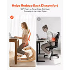 Sedia Ergonomica Inginocchiata, Sedia per Ginocchia Posturale in Legno con Cuscini Spessi Regolabili in Schiuma e Struttura in Legno Massello, Altezza Regolabile, Beige