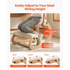 Sedia Ergonomica Inginocchiata, Sedia per Ginocchia Posturale in Legno con Cuscini Spessi Regolabili in Schiuma e Struttura in Legno Massello, Altezza Regolabile, Beige