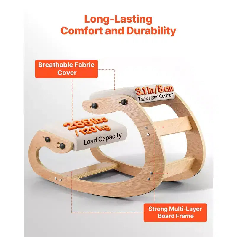 Sedia Ergonomica Inginocchiata, Sedia per Ginocchia Posturale in Legno con Cuscini Spessi Regolabili in Schiuma e Struttura in Legno Massello, Altezza Regolabile, Beige