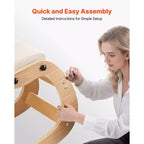 Sedia Ergonomica Inginocchiata, Sedia per Ginocchia Posturale in Legno con Cuscini Spessi Regolabili in Schiuma e Struttura in Legno Massello, Altezza Regolabile, Beige