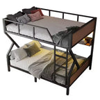 Letto a castello in metallo Queen su Queen con ripiani portaoggetti e luce LED, struttura letto a castello resistente con spondine e scaletta, senza rumore, nero