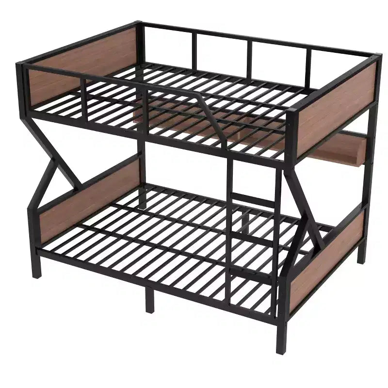 Letto a castello in metallo Queen su Queen con ripiani portaoggetti e luce LED, struttura letto a castello resistente con spondine e scaletta, senza rumore, nero