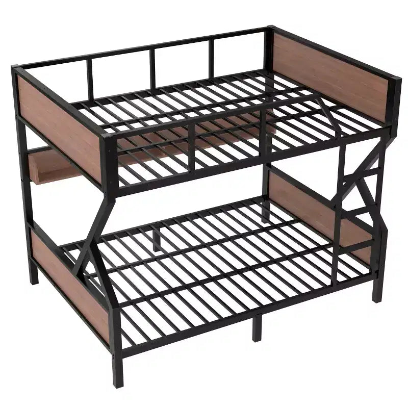 Letto a castello in metallo Queen su Queen con ripiani portaoggetti e luce LED, struttura letto a castello resistente con spondine e scaletta, senza rumore, nero