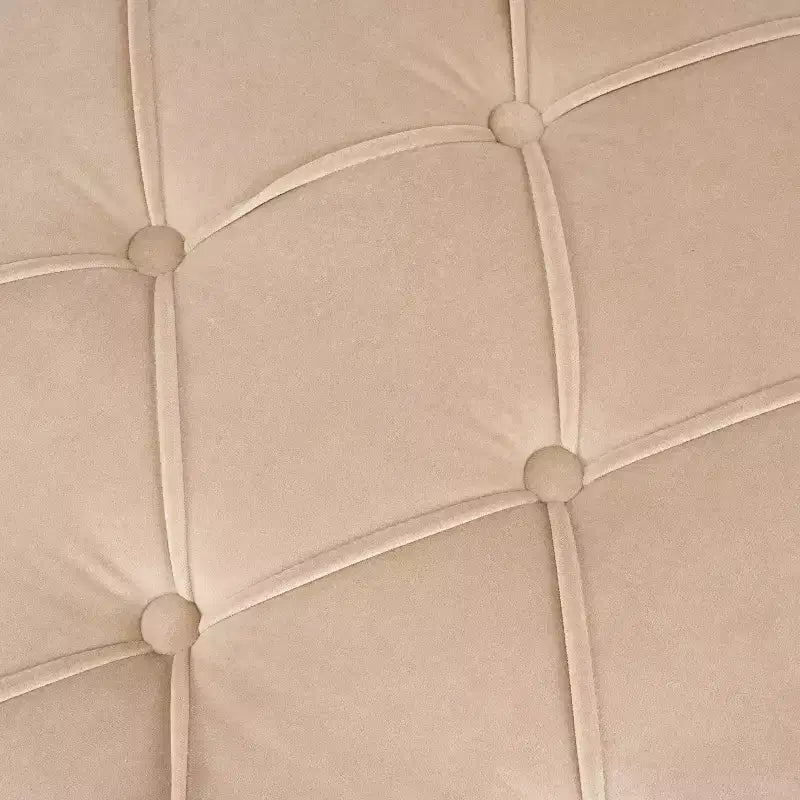 Poggiapiedi Moderno Rotondo in Legno Rivestito con Design Capitonnè e Coperchio Reversibile