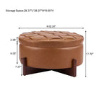 Poggiapiedi Moderno Rotondo in Legno Rivestito con Design Capitonnè e Coperchio Reversibile