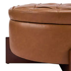 Poggiapiedi Moderno Rotondo in Legno Rivestito con Design Capitonnè e Coperchio Reversibile