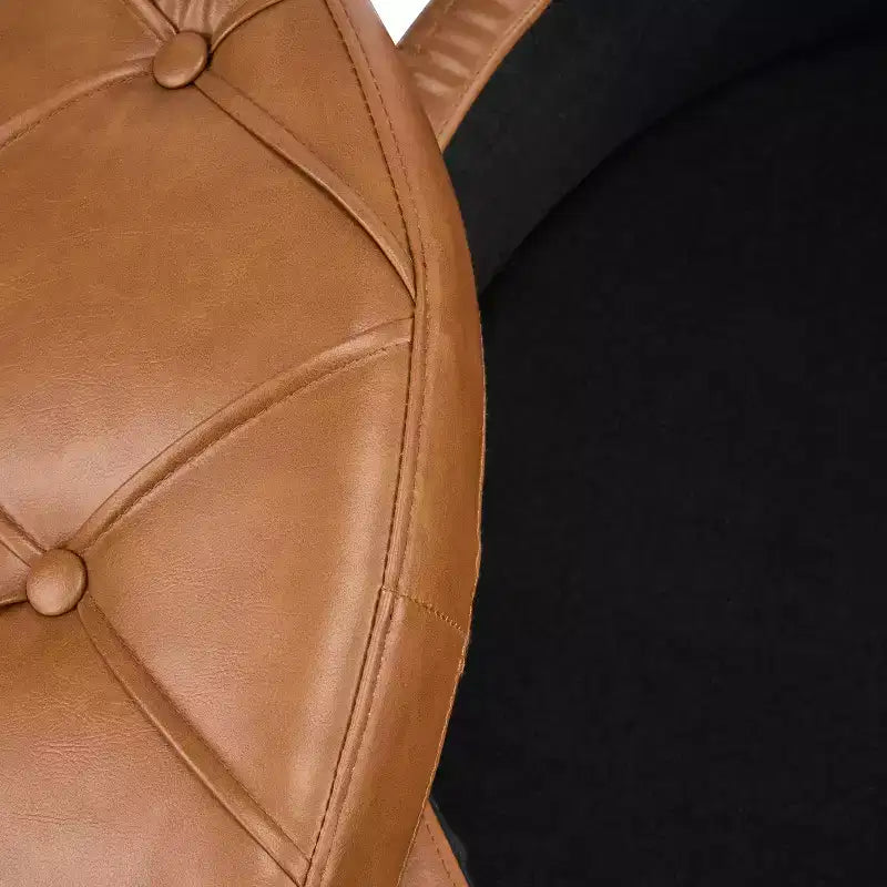 Poggiapiedi Moderno Rotondo in Legno Rivestito con Design Capitonnè e Coperchio Reversibile