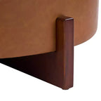 Poggiapiedi Moderno Rotondo in Legno Rivestito con Design Capitonnè e Coperchio Reversibile