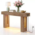 Consolle 63 Farmhouse, Tavolo da Ingresso in Legno con Ripiano Contenitore, Tavolino Stretto da Divano per Corridoio, Foyer, Sandalo
