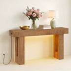 Consolle 63 Farmhouse, Tavolo da Ingresso in Legno con Ripiano Contenitore, Tavolino Stretto da Divano per Corridoio, Foyer, Sandalo