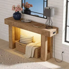 Consolle 63 Farmhouse, Tavolo da Ingresso in Legno con Ripiano Contenitore, Tavolino Stretto da Divano per Corridoio, Foyer, Sandalo