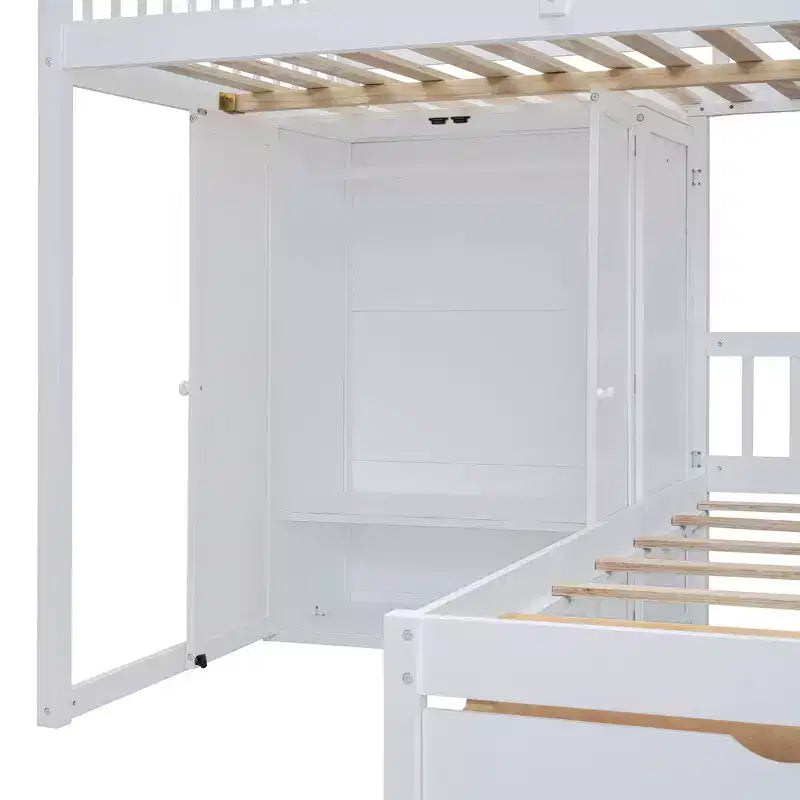 Letto a castello moderno una piazza e mezza su una piazza con armadio e 5 cassetti