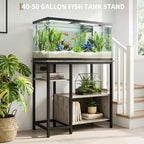 Mobiletto di supporto per acquario - Supporto per acquario da 40-50 galloni con prese elettriche, costruzione resistente in metallo e legno, ripiani aperti