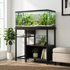 Mobiletto di supporto per acquario - Supporto per acquario da 40-50 galloni con prese elettriche, costruzione resistente in metallo e legno, ripiani aperti