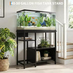 Mobiletto di supporto per acquario - Supporto per acquario da 40-50 galloni con prese elettriche, costruzione resistente in metallo e legno, ripiani aperti